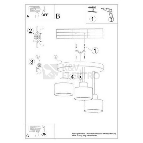 Obrázek produktu Stropní svítidlo SOLLUX SAVAR 3 černé E27 3x60W bez žárovky SL.1131 5