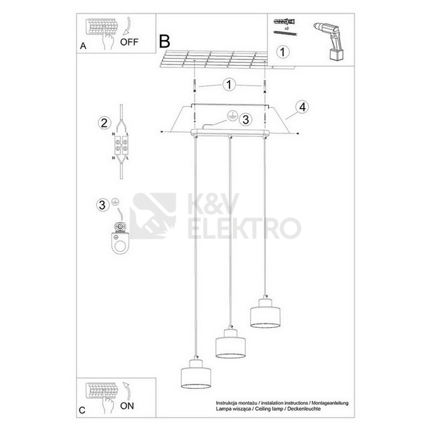 Obrázek produktu Závěsné svítidlo SOLLUX SAVAR 3 černé E27 3x60W bez žárovky SL.1133 5