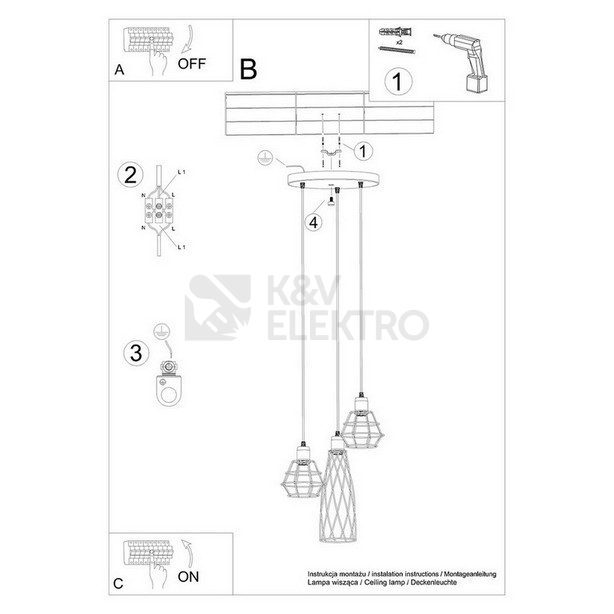 Obrázek produktu Závěsné svítidlo SOLLUX SUBA 3P černé E27 3x15W bez žárovky SL.1166 5