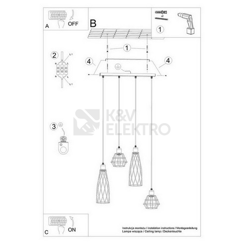 Obrázek produktu Závěsné svítidlo SOLLUX SUBA 4L černé E27 4x15W bez žárovky SL.1167 5