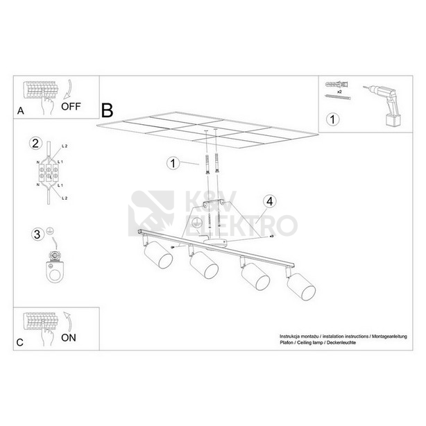 Obrázek produktu Stropní svítidlo SOLLUX LEMMI 4L černé GU10 4x10W bez žárovky SL.1168 4