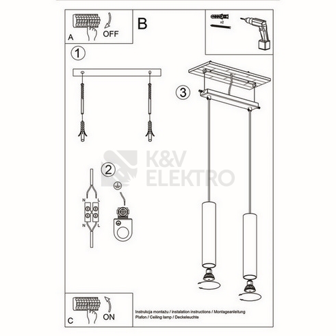 Obrázek produktu Závěsná lampa SOLLUX LAGOS 2 leštěné zlato GU10 2x10W bez žárovky SL.1241 5