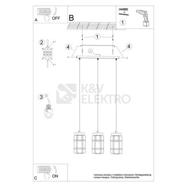 Obrázek produktu Závěsné svítidlo SOLLUX GOTTO 3L E27 3x15W bez žárovky SL.1264 5