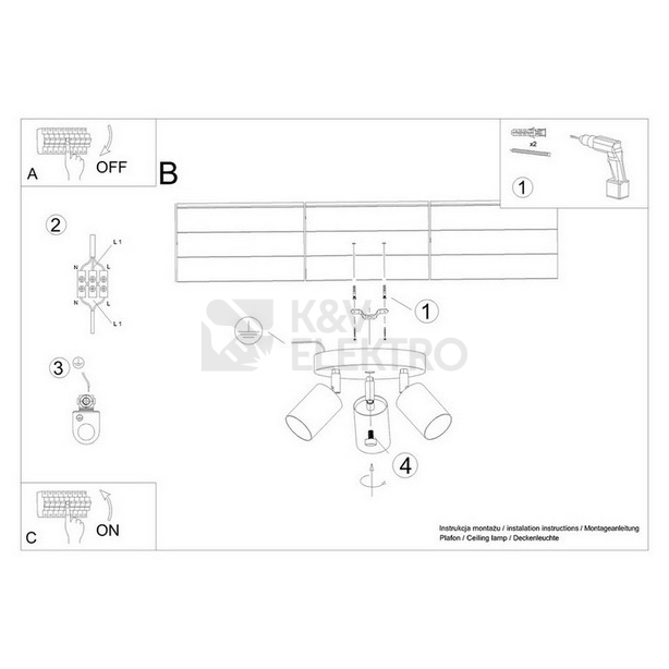 Obrázek produktu Stropní svítidlo SOLLUX VERDO 3P bílé GU10 3x10W bez žárovky SL.1287 5