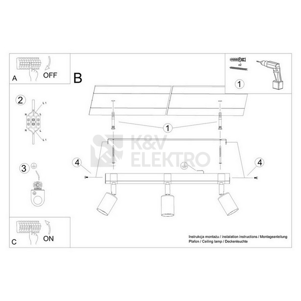 Obrázek produktu Stropní svítidlo SOLLUX ZUCA 3 černé E27 3x15W bez žárovky SL.1297 5