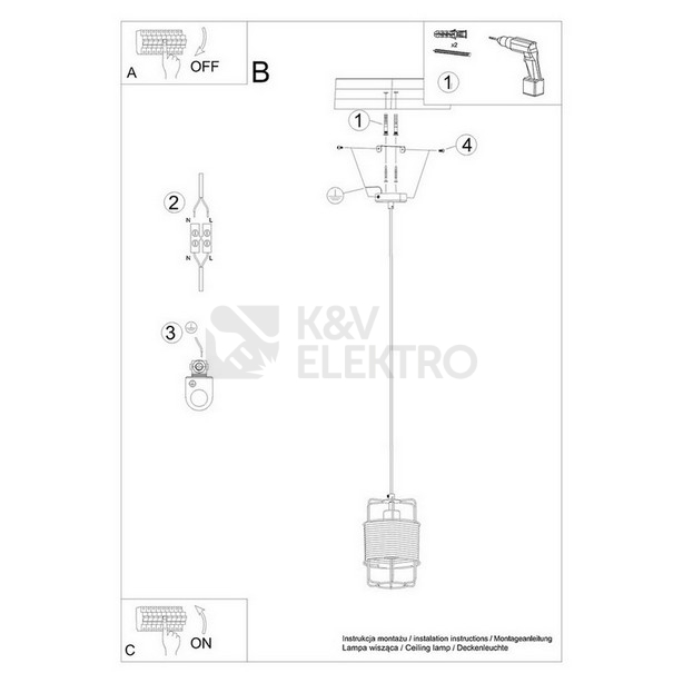 Obrázek produktu Závěsné svítidlo SOLLUX GIZUR 1 E27 1x15W bez žárovky SL.1300 5