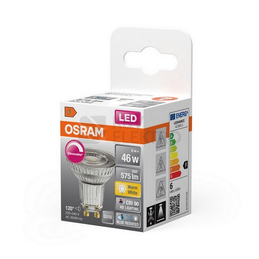 Obrázek produktu LED žárovka GU10 PAR16 OSRAM 6W (46W) teplá bílá (2700K) reflektor 120° stmívatelná 1